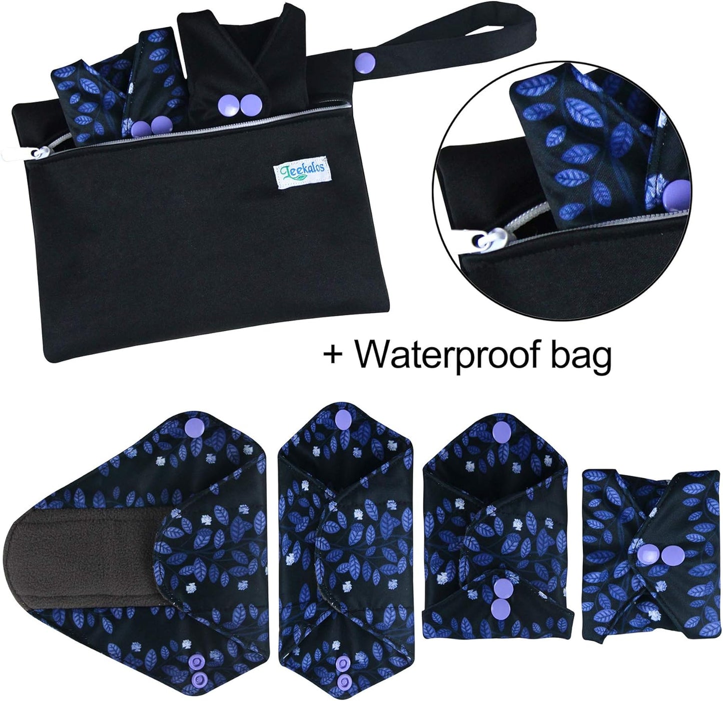 Leekalos Reusable Bamboo Cloth Pads | Light Incontinence Pads - Pack of 6, 1 Small Wet Bag