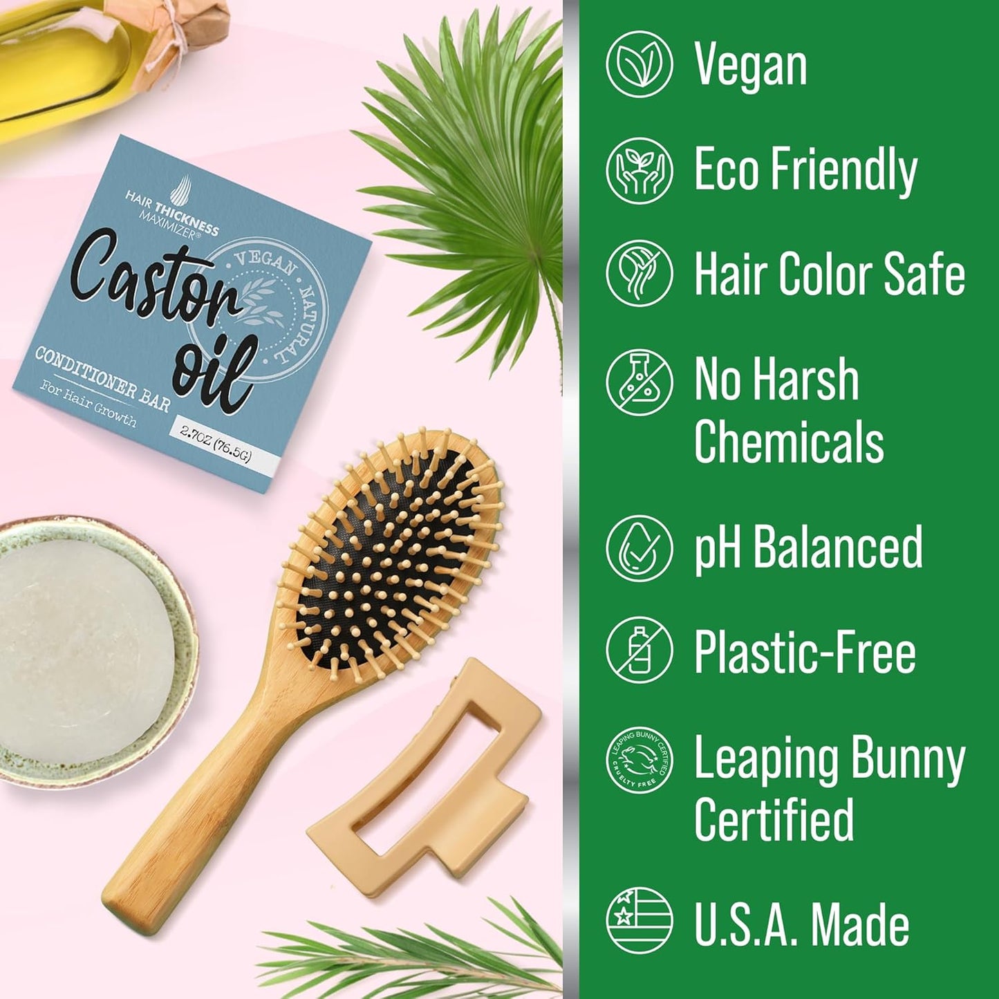 Castor Oil Conditioner Bar for Hair Growth. Eco Friendly, Vegan, Color Safe, pH Balanced. Solid Conditioner Bar Equal To 3 Liquid Bottles. Zero Plastic, USA Made, Strengthening & Dry Hair Relief