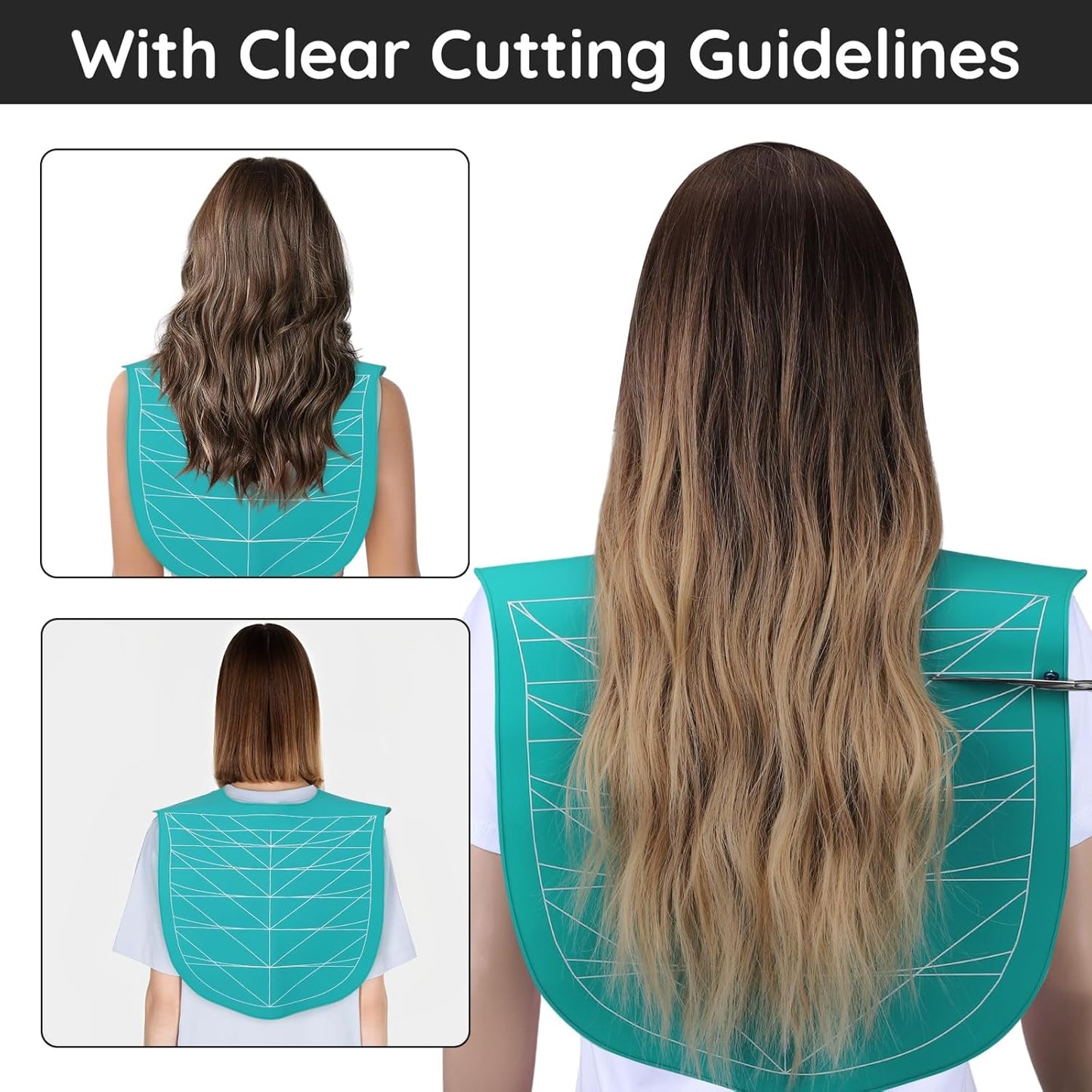 Segbeauty Hair Cutting Guide Mat Cyan, Longer Silicone Waterproof Hiarcut Mats for Barber Shop Salon, Professional Salon Hair Cutting Mat with Guidelines Weighted Neck Wrap for Hairstylist