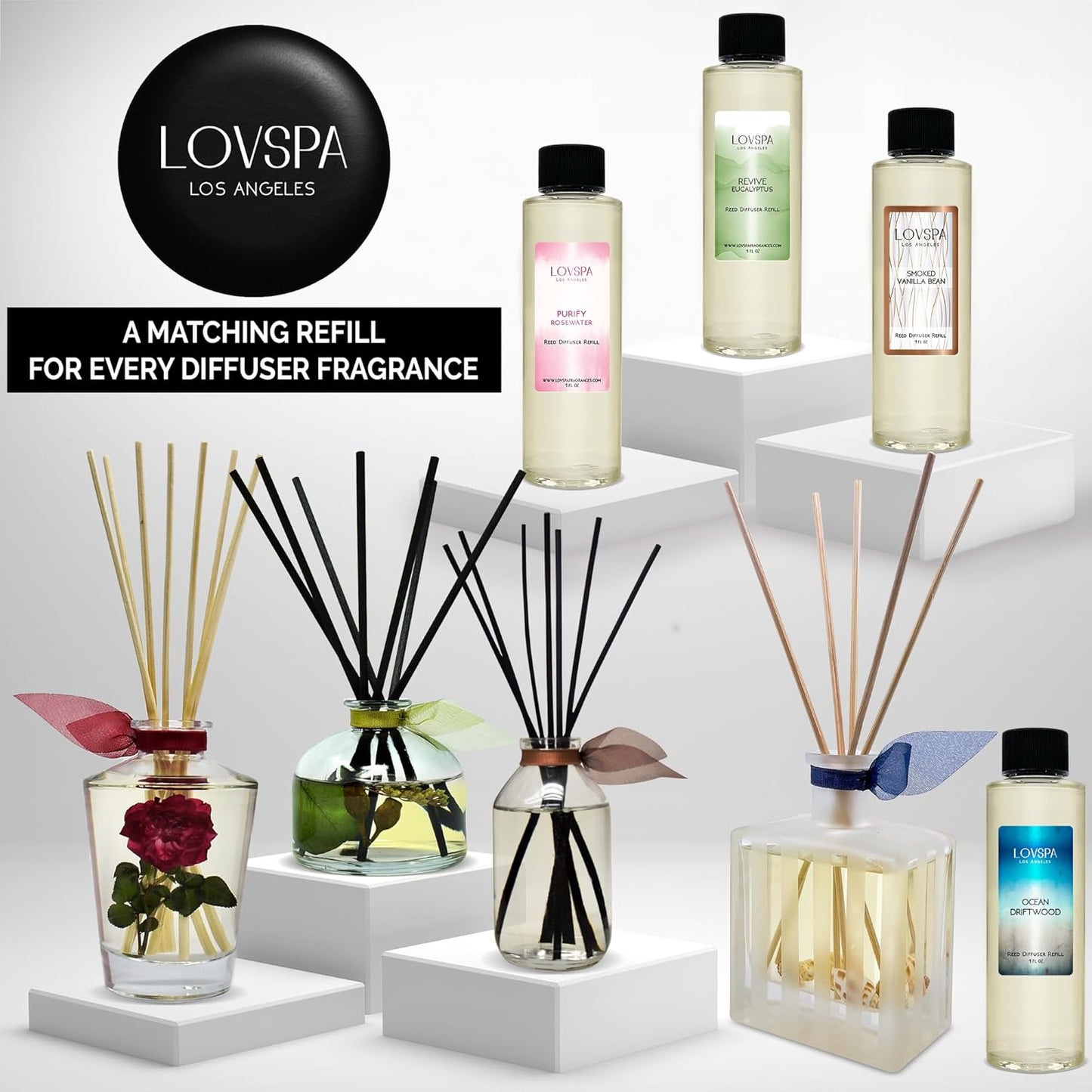 LOVSPA Reed Diffuser Set, Unwind Eucalyptus & Mint Scented Oil Diffuser with Sticks, Home Fragrance Accessories for Bathroom Shelf Decor, Aroma Diffusers for Home or Office Desk, USA Made