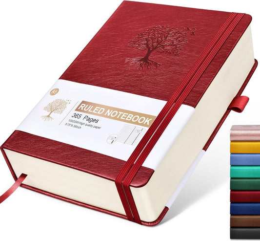 Lined Journal Notebook -365 Pages A5 Thick Journals for Writing Ruled Notebook, Hardcover Leather Journal for Women Men, Daily Notebook for Work, Note Taking, 100Gsm Lined Paper( 5.7'' X 8.3'' Wine)