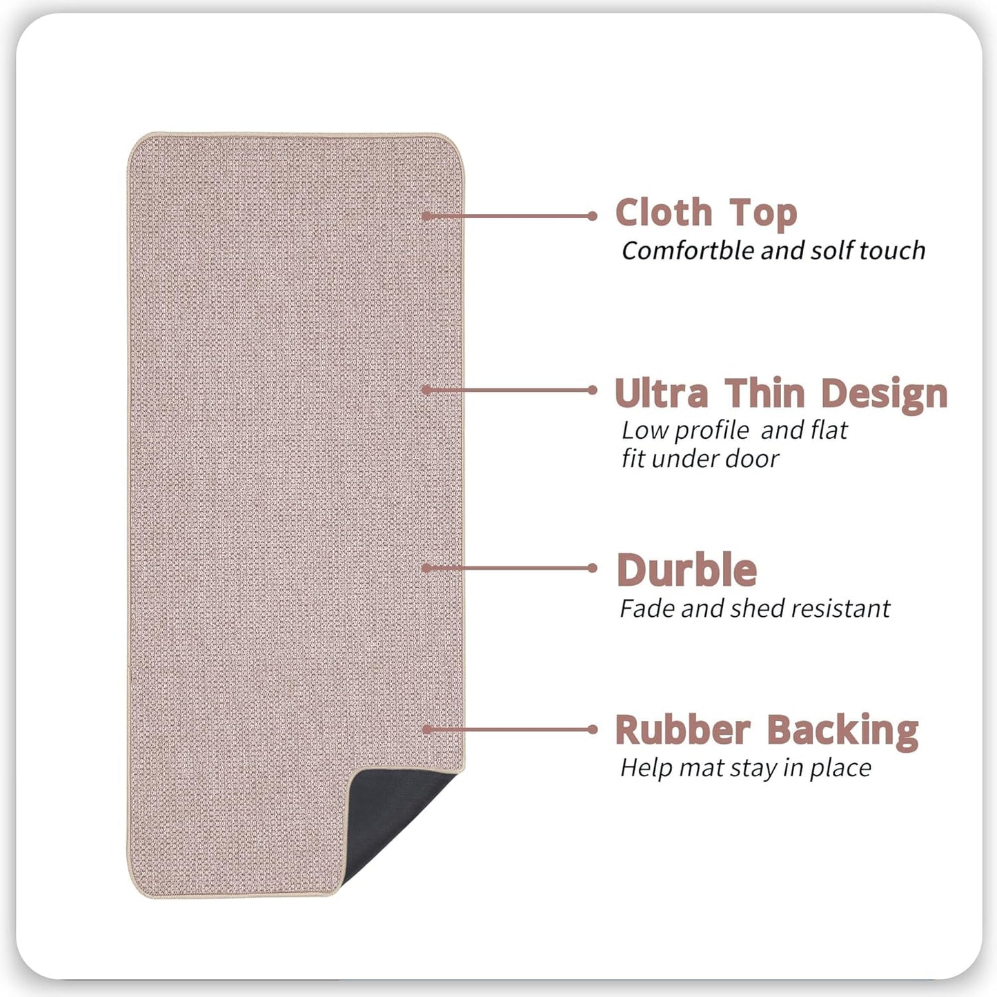 Bath Mat,Ultra Thin Bathroom Runner Rugs,Large Bath Mats for Bathroom,Quick Dry,Non-Slip,Machine Washable,Low Pile,Bath Rug,Shower Outside,Sink,Home Decor Accessories.Beige,1'5"x4'11"(17x59inch)