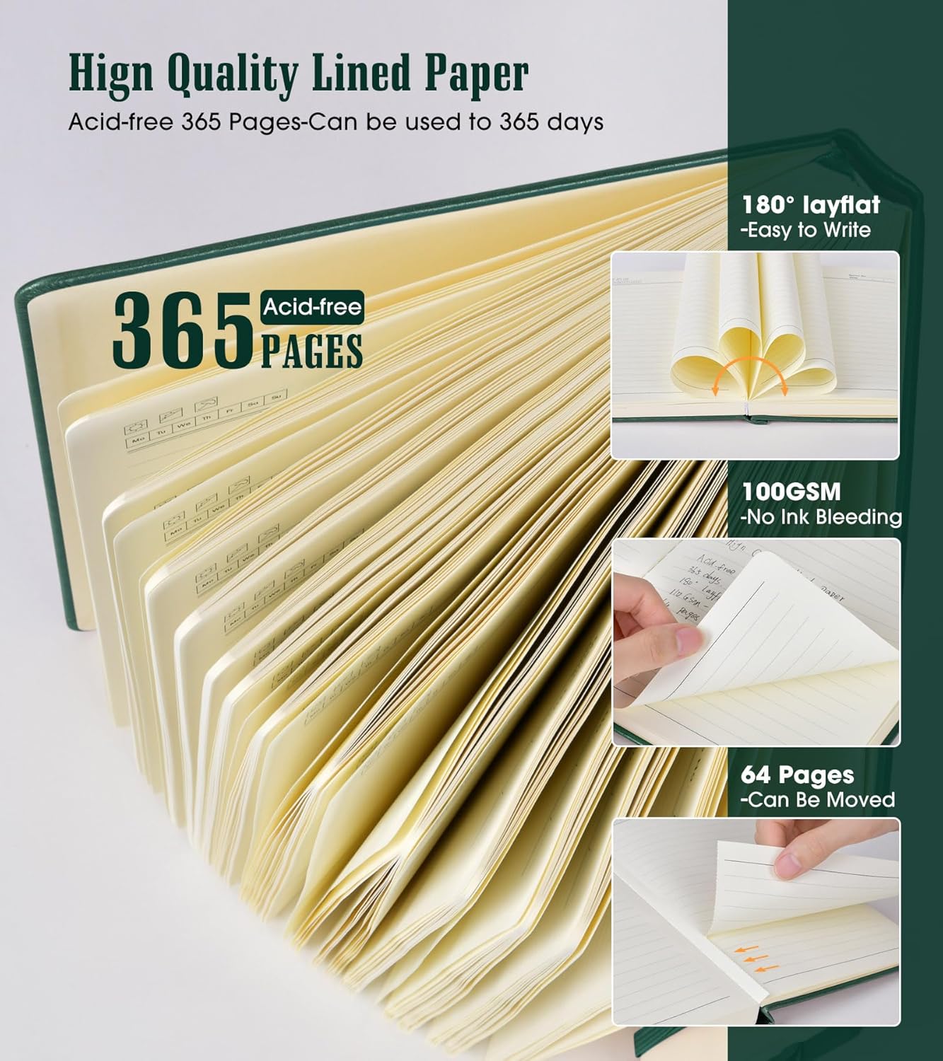 Lined Journal Notebook -365 Pages A5 Thick Journals for Writing Ruled Notebook, Hardcover Leather Journal for Women Men, Daily Journal Notebook for Work, Note Taking, 100Gsm Lined Paper( 5.75'' X