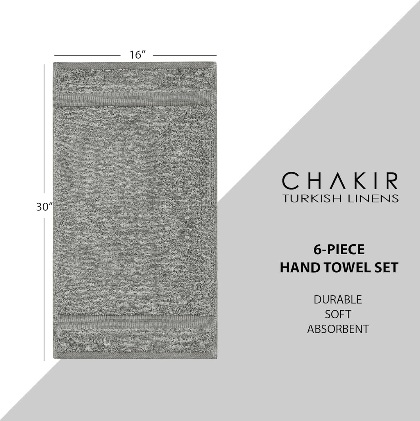 Chakir Turkish Linens | Hotel & Spa Quality 100% Cotton Premium Turkish Towels | Soft & Absorbent (6-Piece Hand Towels, Gray)