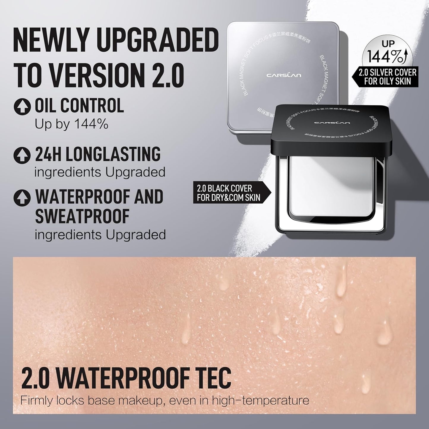 CARSLAN 2.0 Black Magnet Soft Focus Powder, Waterproof Translucent Pressed Setting Powder, 24H Longlasting Talc-Free Face Powder, Oil Control Compact Makeup,01 Pink For Dry&Com Skin, 0.28Oz