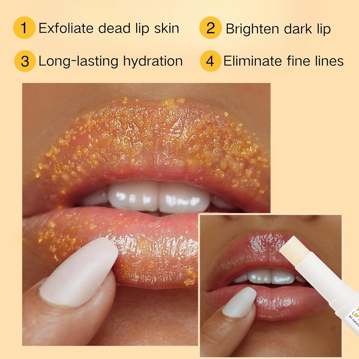 3PCS Turmeric and Lemon Lip Scrub & Turmeric Lip Balm with Brush Set, Eliminate Lip Fine Lines, Lip Scrubber Exfoliator, Natural Nourish Sugar Lip Scrub for Dry, Dull Chapped, Dark Lips