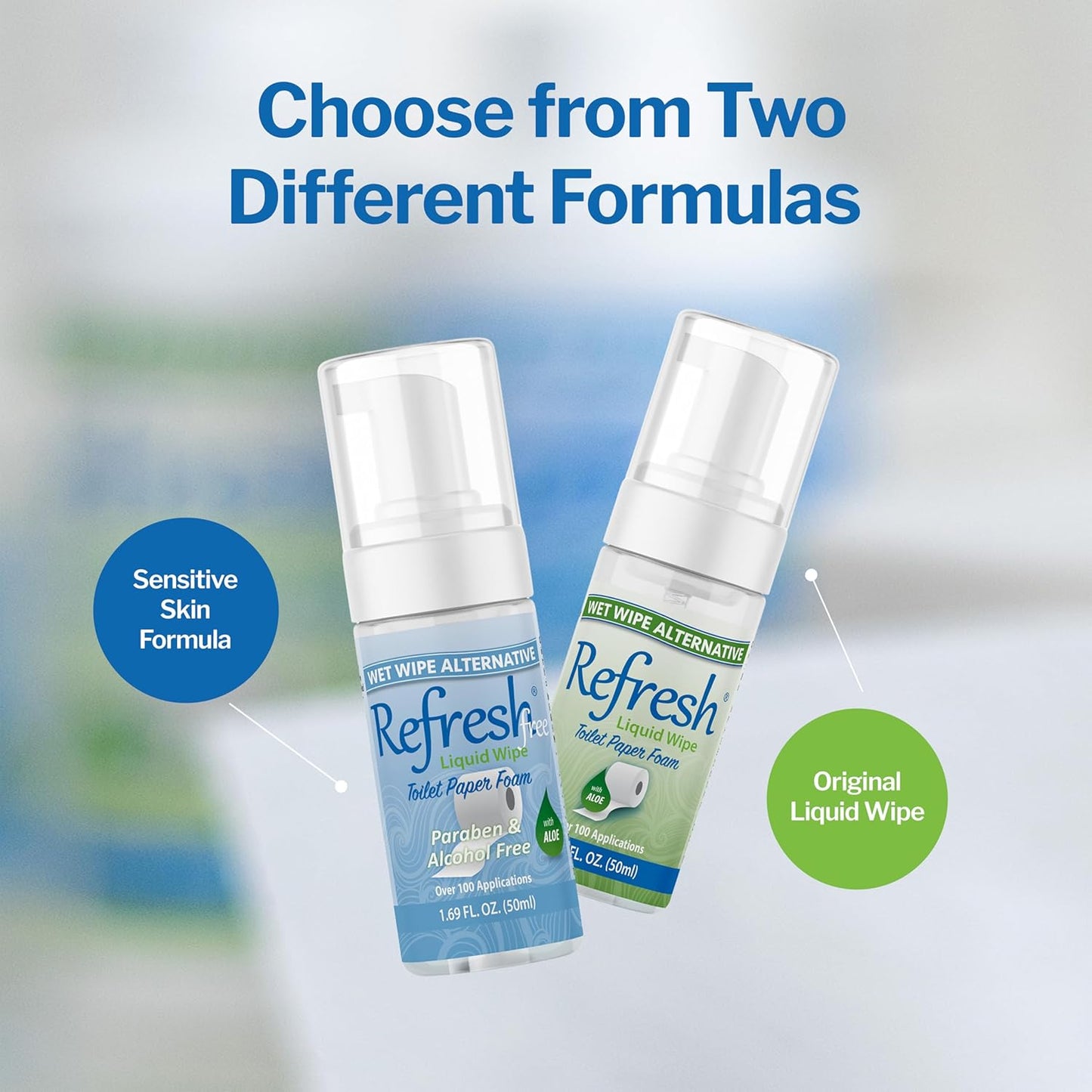 Refresh Liquid Wipe: Toilet Paper Foam. Eco-Friendly Wet Wipe Alternative with Witch Hazel and Aloe. Plumbing and Septic Safe. 250ml/50ml (10.14 Fl Oz Total) Combo Pack