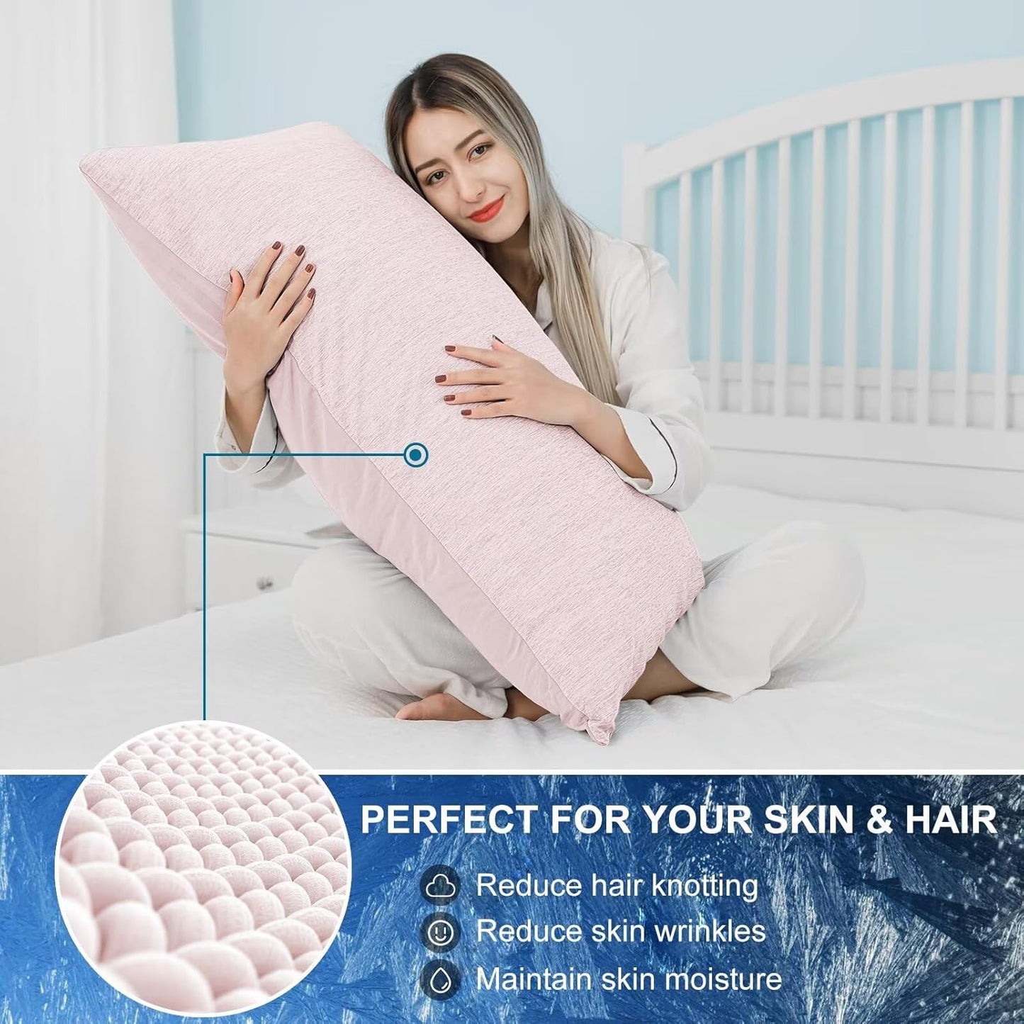 HOMFINE Cooling Pillowcases King Size - Double Side Q-Max 0.439 Cooling Fiber for Pillow Protector, Breathable Cold Pillow Cover for Hot Sleeper Night Sweat, Hidden Zipper, 2 Pack (20"x36", Pink)