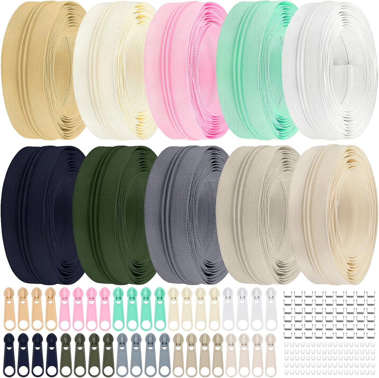 DOITEM 31 Yards 10 Pcs Sewing Zippers #3 Nylon Coil Zippers Assorted Zipper for Sewing with 40 Zipper Sliders for DIY Tailor Sewing Crafts Supplies, 10 Colors