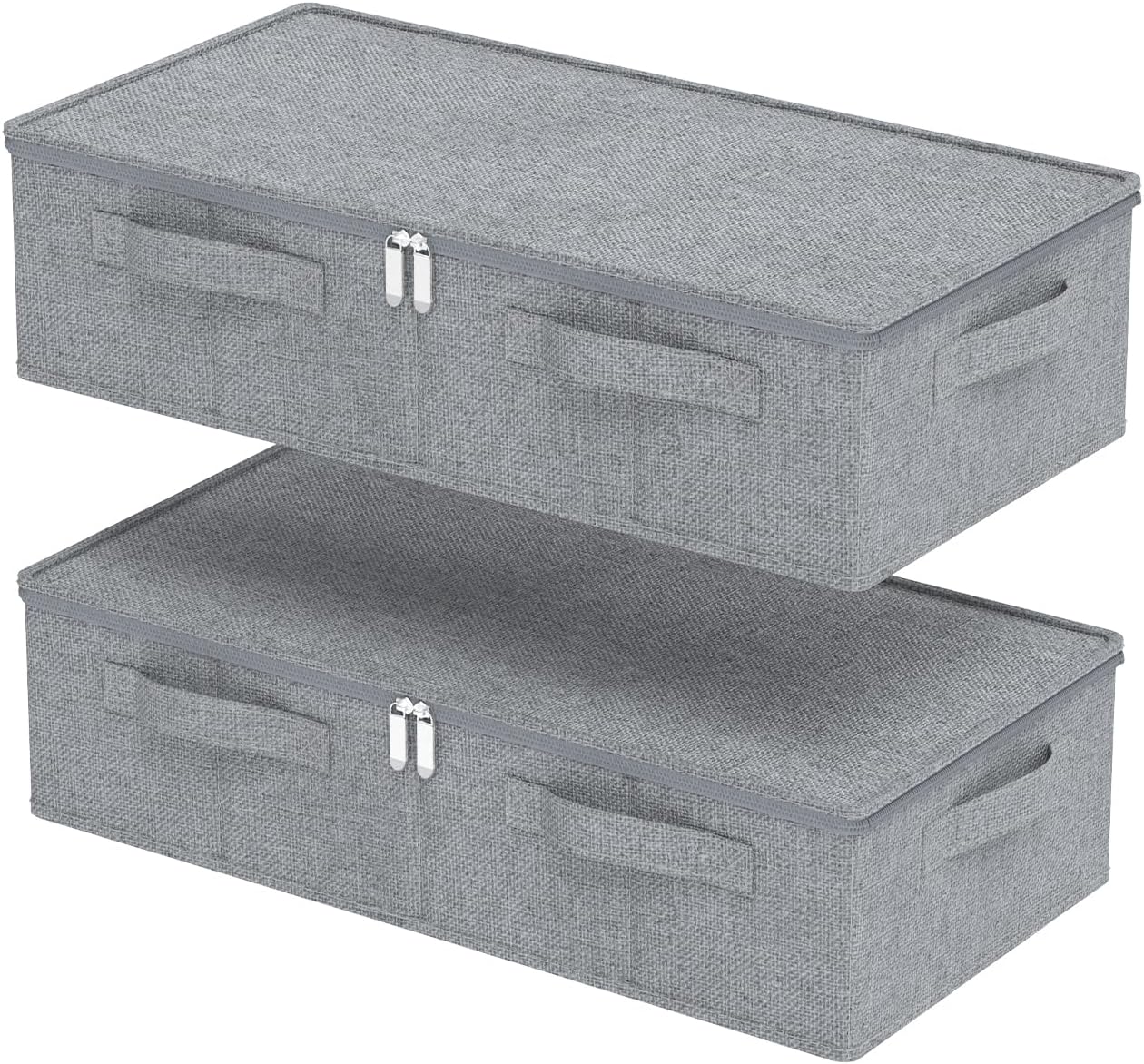 Underbed Storage Box, Foldable Bed Sheet Organizer, Cube Bags Container with Lid for Organizing Clothes, Blankets, Comforter, 23.6x11.8x5.9in, Grey, 2 Pack