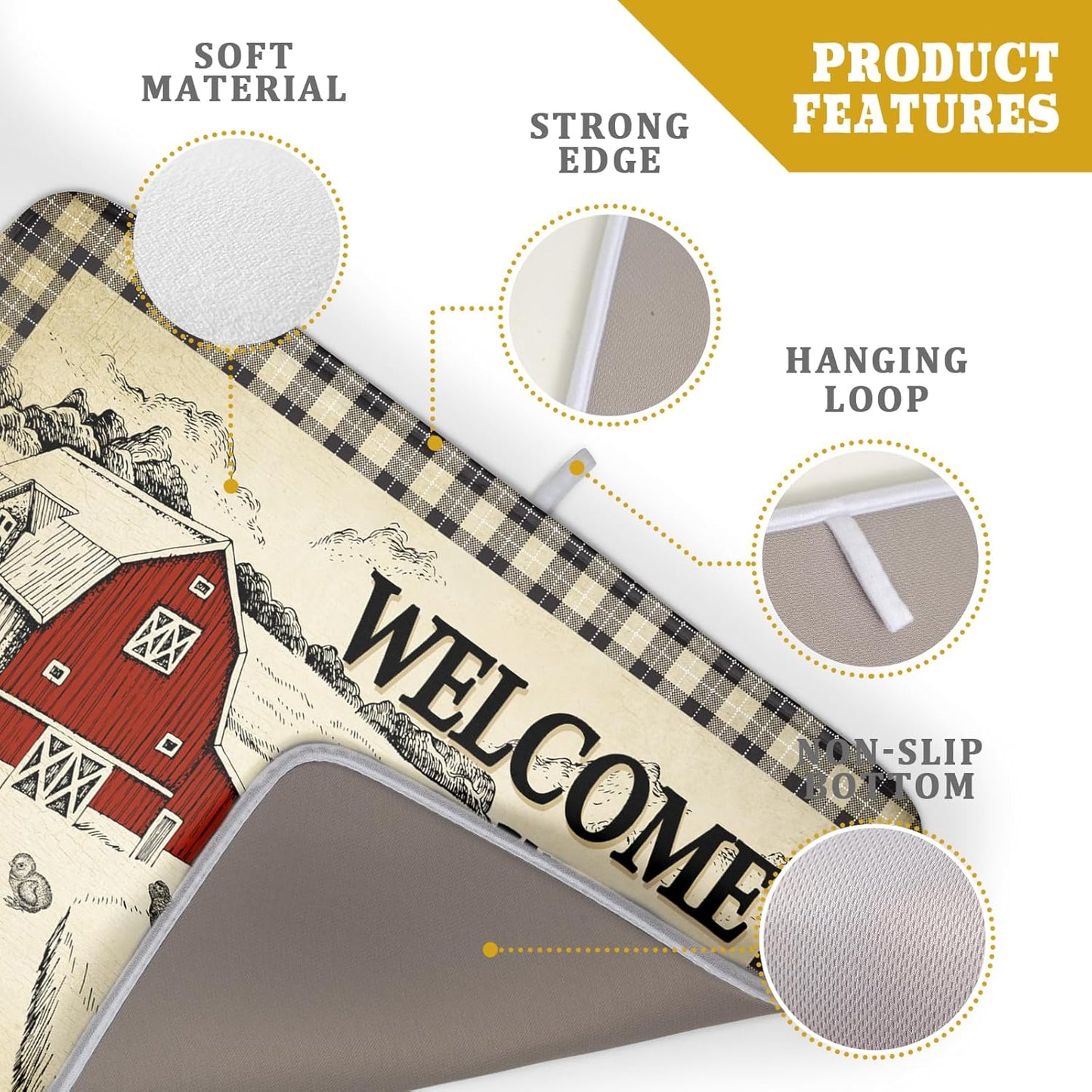 Farmhouse Rooster Dish Drying Mat 18x24 Inch Country Chicken Absorbent Dish Drainer Mat Reversible Countertops Protector Pad Kitchen Accessories