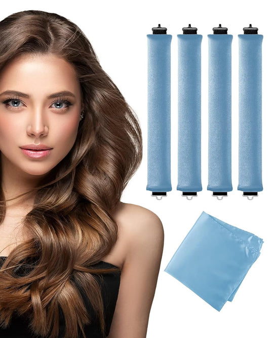 Heatless Curls Overnight Hair Curler - 4 Pcs Curling Rod to Sleep In, Velvet Hair Rollers with Satin Hair Scarf