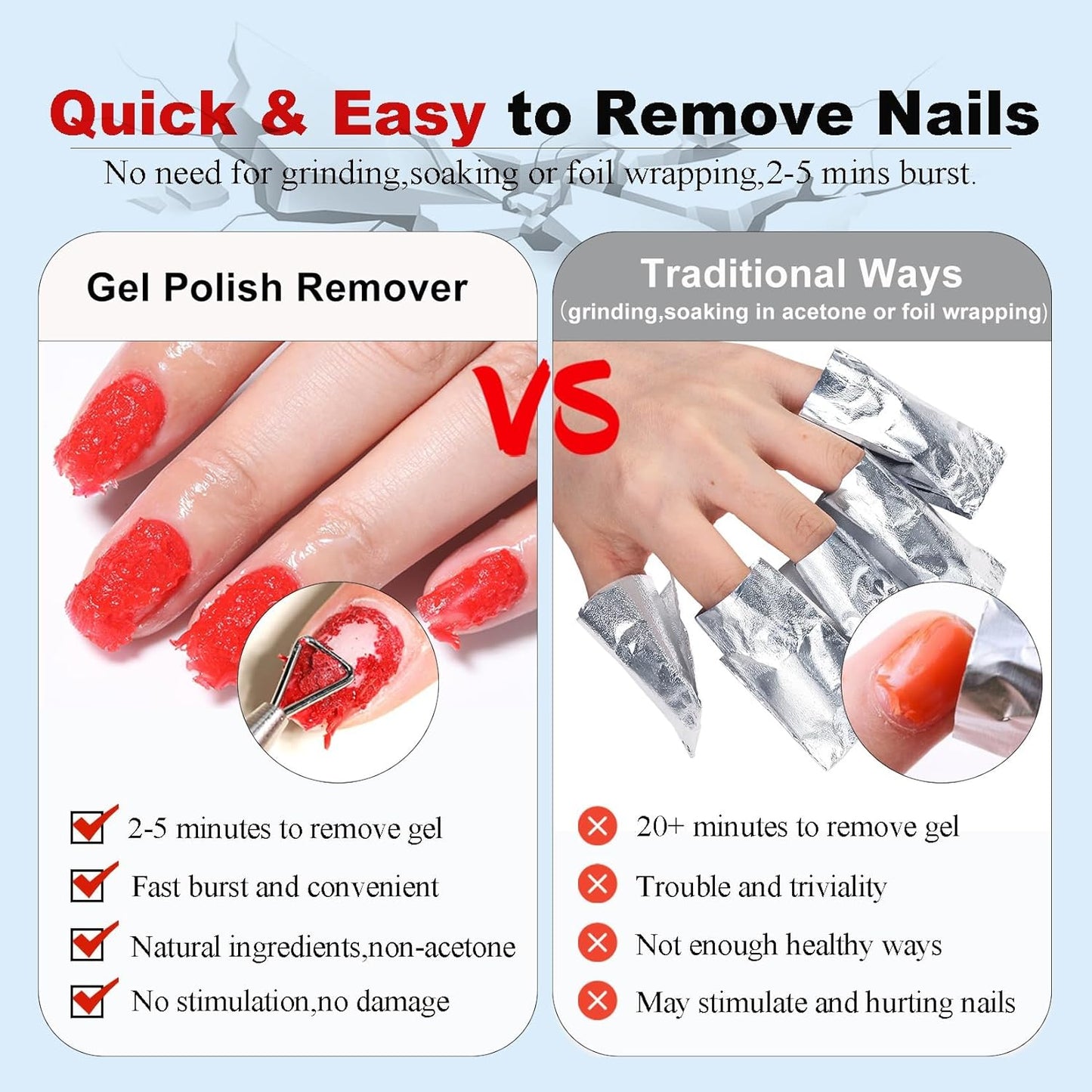 Gel Polish Remover – 45ML, Professional & Fast Gel Remover Kit, Easily Remove Gel Nail Polish in 2-5 Minutes, Gentle, Acetone Free, Not Damage to Natural Nails with Nail Files 3pcs