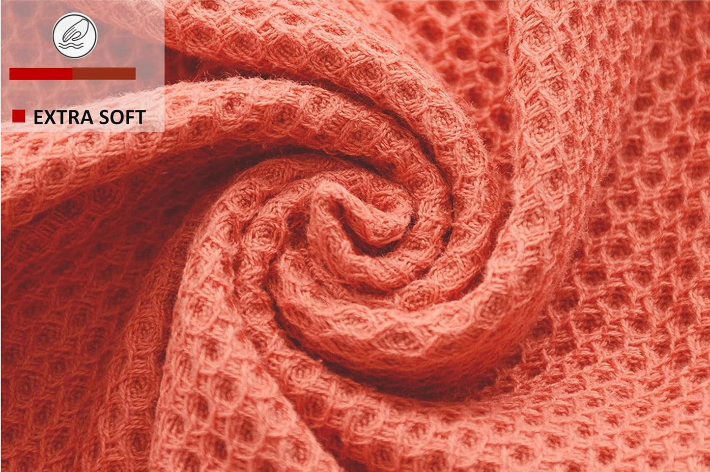 Kitchen Towels 100% Cotton Waffle Weave Dish Towel for Cleaning Drying Dishes Extra Absorbent and Soft, Dish Cloth,13 x 28 in(Reddish Orange-4 Pack)