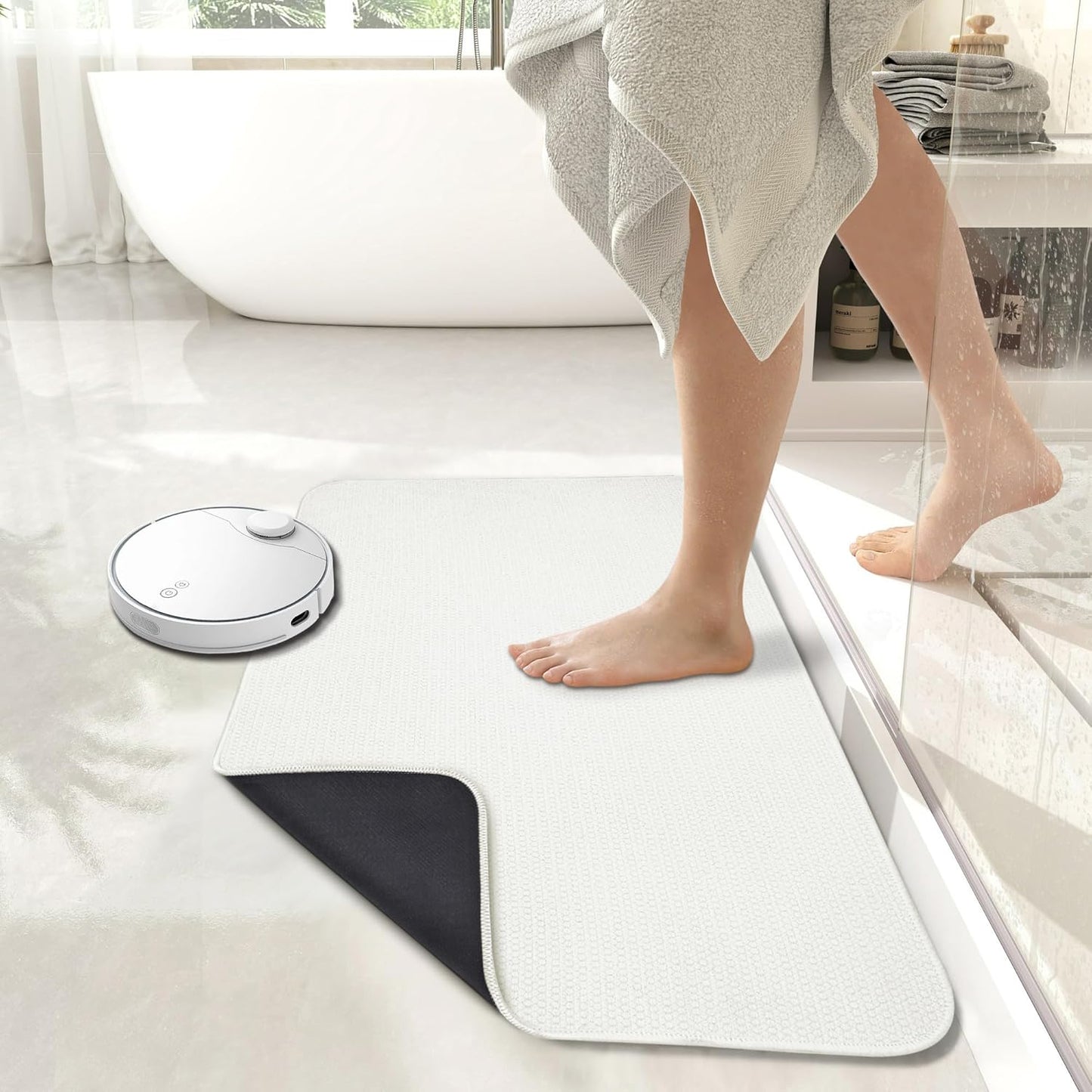 Bath Mat,Ultra Thin Bathroom Rugs,Rubber Bath Mats for Bathroom,No Slip Bath Rugs,Quick Dry,Machine Washable,Low Pile,Absorbent,Shower Outside,Sink,Home Decor Accessories.White,2'x3'(24x36inch)