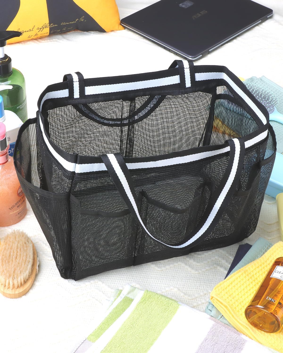 XL Mesh Shower Caddy Portable Shower Bag for College Dorm Camping Travel Gym(Black)