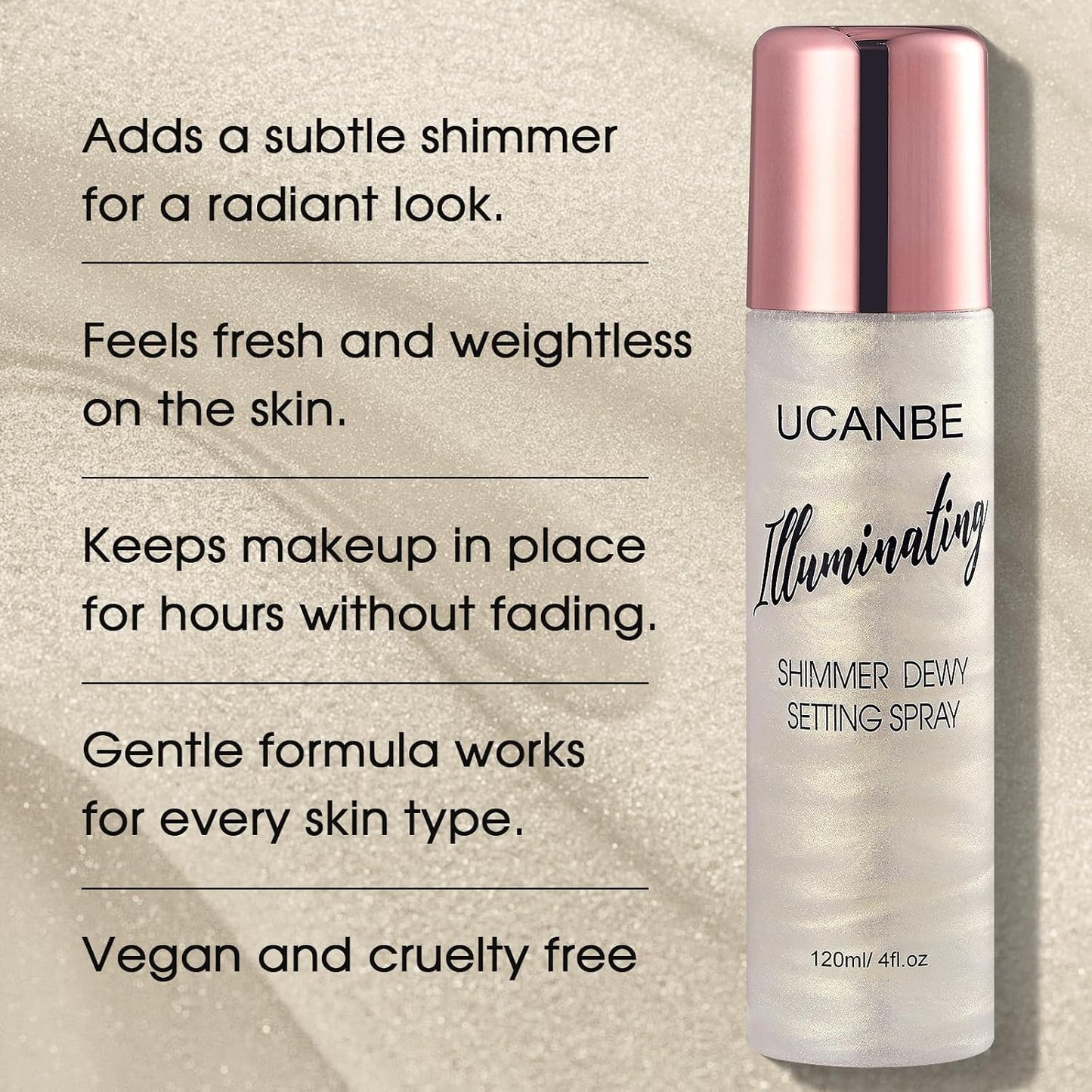 UCANBE Shimmer Dewy Setting Spray – Glowing + Makeup Setting Spray 2 in 1 Lightweight Formula for a Radiant Glow,Long-Lasting Face Mist for Face Body, 4 Fl Oz #Platinum