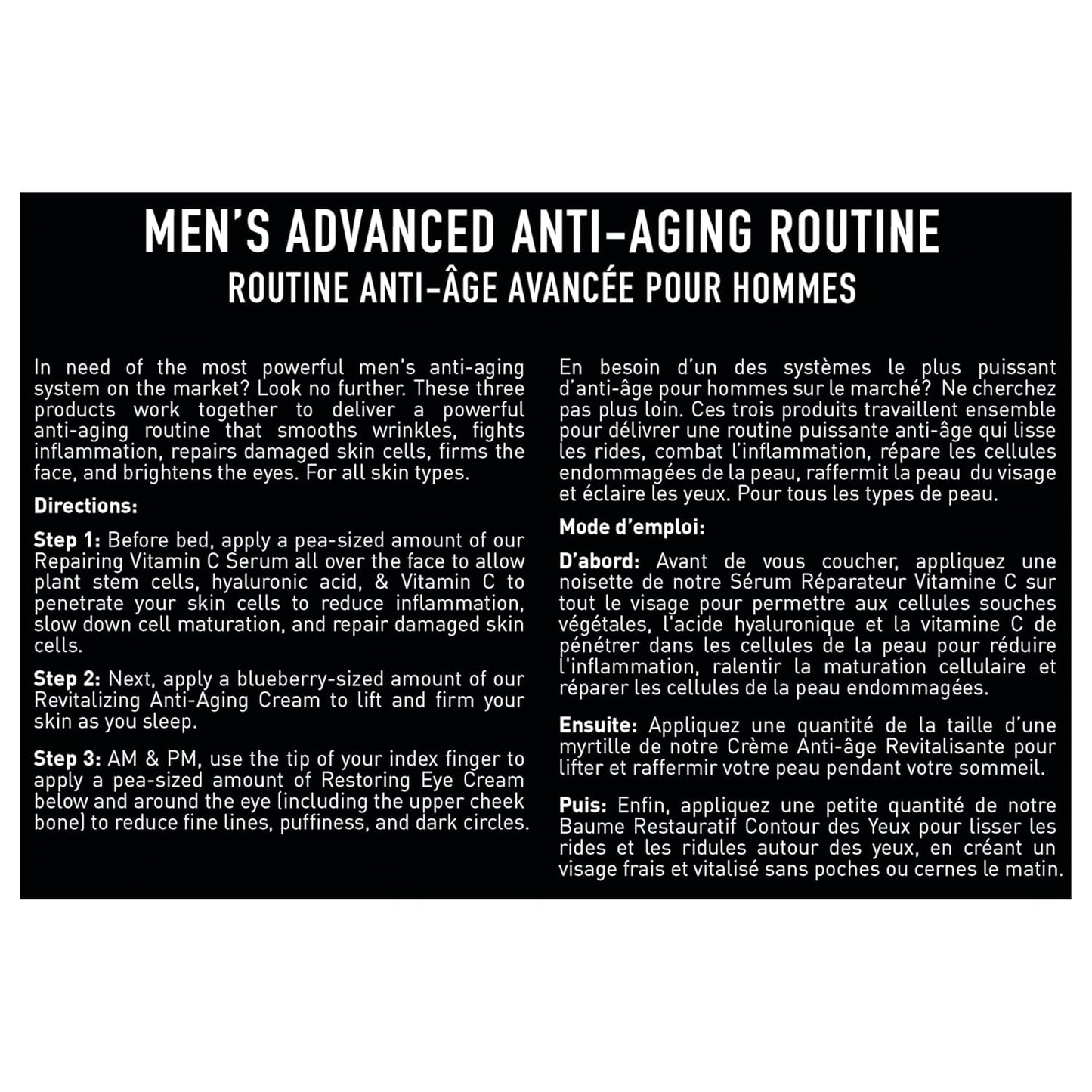 Brickell Men's Advanced Anti-Aging Routine, Night Face Cream, Vitamin C Facial Serum and Eye Cream, Natural and Organic, Unscented, Skin Care Gift Set