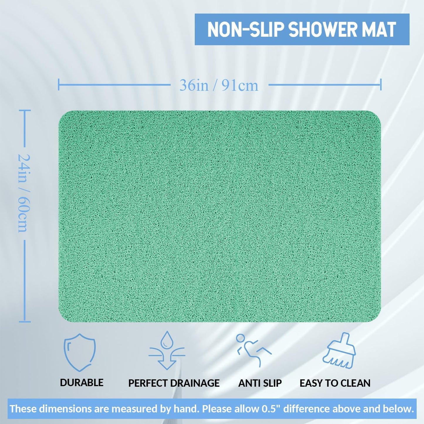 Non-Slip Bathtub Mat, Anti Slip Shower Mat, Fast Drying Bathtub Mats, Foot Scrubber Mat, Anti Slip Mat for Tub, Floor, Bathroom, Kitchen, Home, Hotel (Light Green 36"×24")
