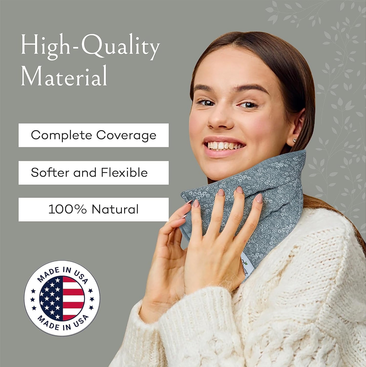 SacksyThyme Microwave Heating Pad for Back, Neck, Menstrual Cramps, Shoulders, Leg Pain Relief - Hot Moist Microwavable Therapy Pack - Gray Unscented Flaxseed Heat Pad Made in USA