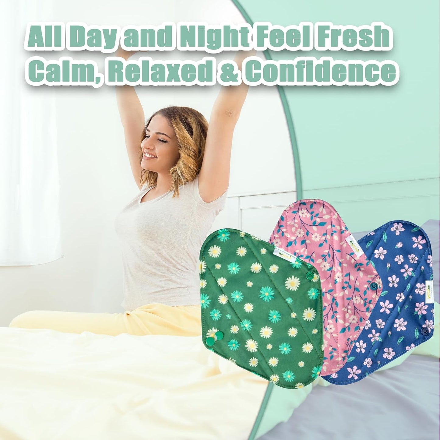 Wegreeco Cloth Menstrual Pads - Soft Washable Pads for Women - Reusable Panty Liners for Women - 6 Pack with 1 Cloth Mini Wet Bag (Small, Chrysanthemums)