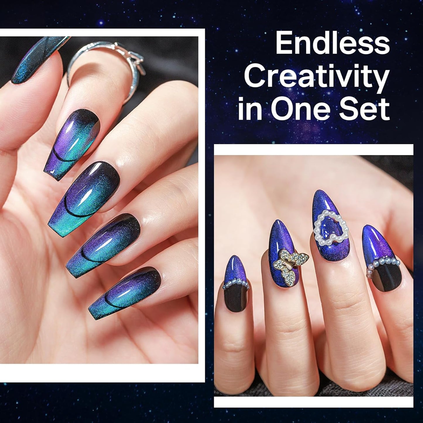 MIZHSE 8 Colors 9D Cat Eye Gel Nail Polish, Upgraded Magnetic Gel Polish Kit with Magnet Stick, Galaxy Chameleon Effect Silk Cat Eye Nail Polish Soak Off Nail Art Salon Manicure Home Ladies Gift