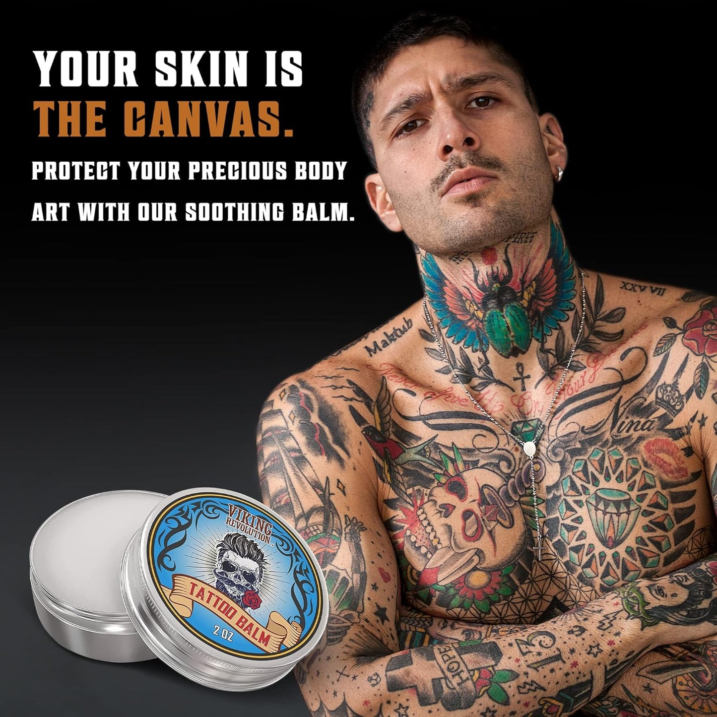 Viking Revolution Tattoo Care Balm for Before, During & Post Tattoo Safe, Natural Tattoo Aftercare Cream Moisturizing Lotion to Promote Skin Moisture, Skin Moisturizer, (2oz,1 Pack)