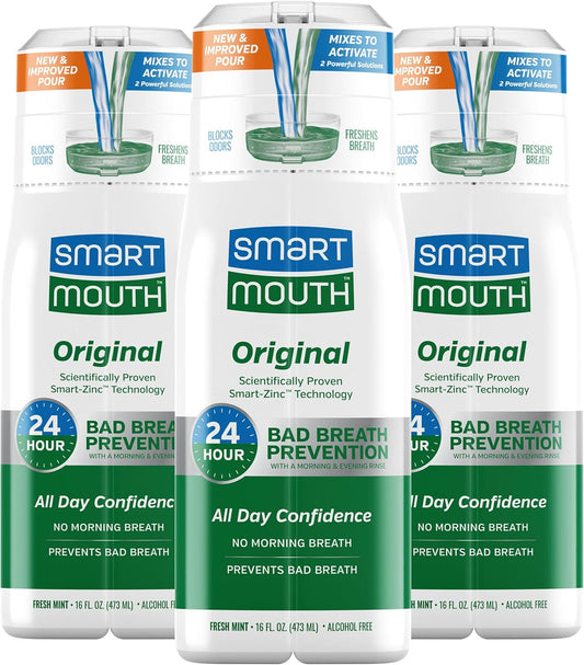 SmartMouth Original Activated Mouthwash - Adult Mouthwash for Fresh Breath - Oral Rinse for 24-Hour Bad Breath Relief with Twice Daily Use - Fresh Mint Flavor, 16 fl oz (3 Pack)