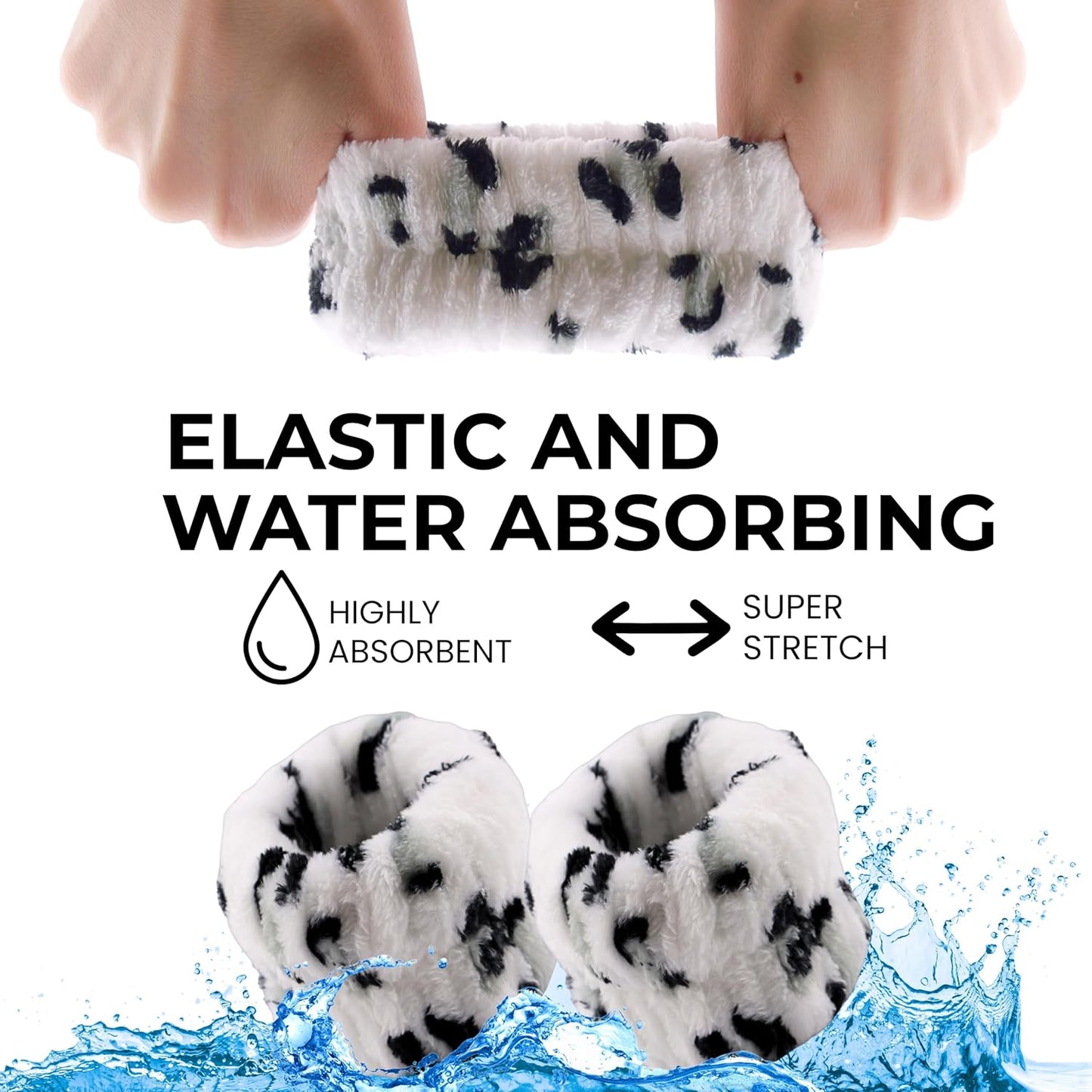 Spa Headband Wrist Band for washing face set Sponge Makeup Skincare Headband Wrist Towels Bubble Soft Terry Towel Cloth Hairband for Women Puffy Headwear Non Slip Thick Thin Hair Headwear (Leopard)