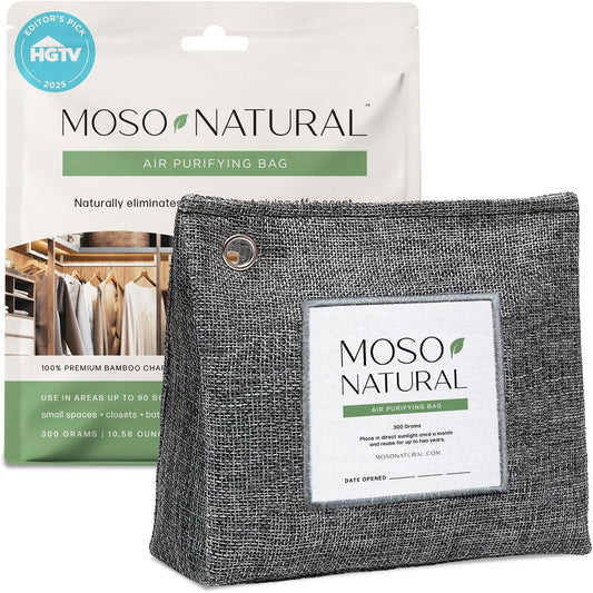 Moso Natural Air Purifying Bag 300g (10.58oz) Premium Bamboo Charcoal Odor Absorber for Home & Pet, Closet Odor Eliminator & Small Room Deodorizer, Charcoal Bags Last 2 Years, Unscented