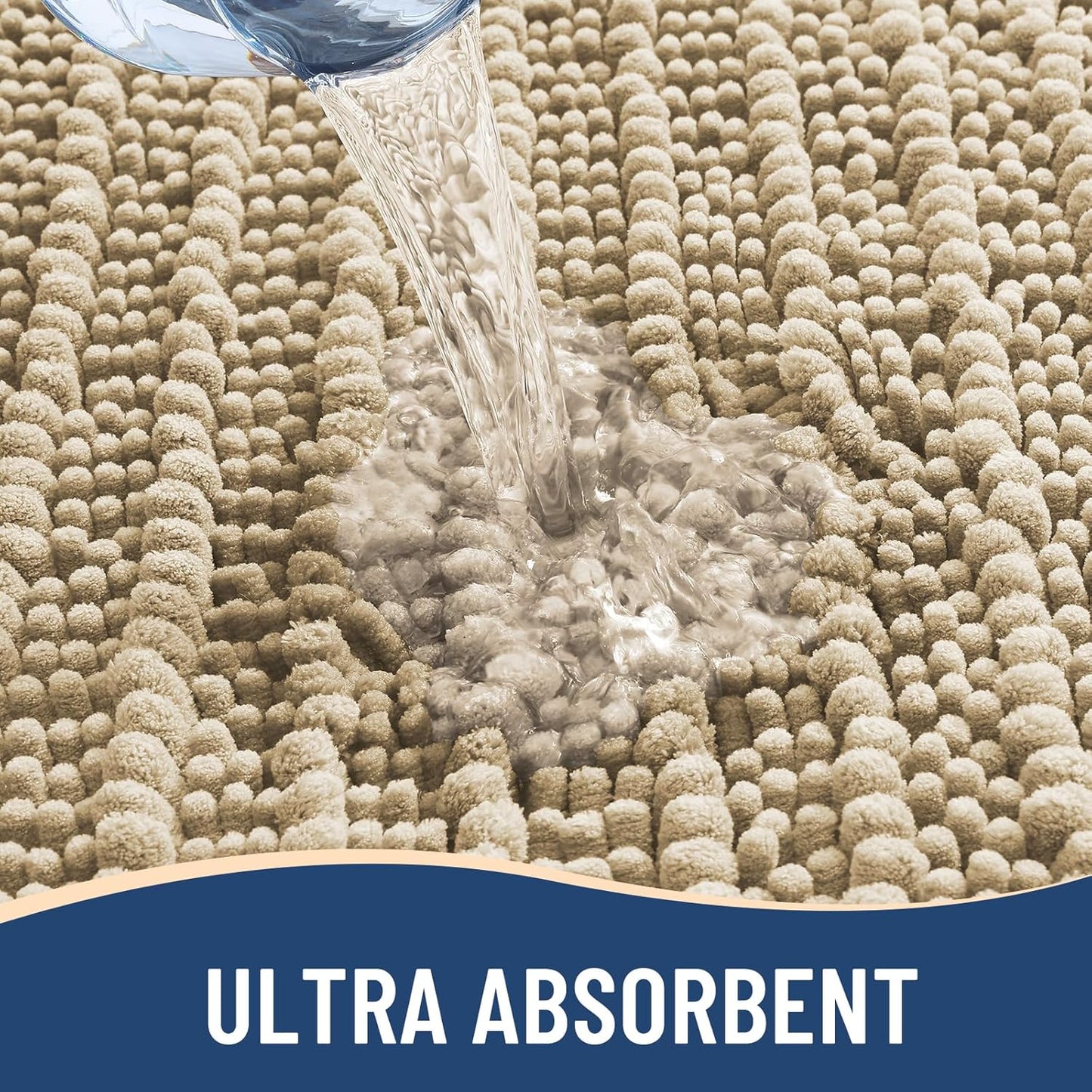 Arotive Luxury Chenille Bathroom Rug Mat, Extra Soft Thick Absorbent Shaggy Bath Rugs, Non-Slip Machine Wash Dry, Plush Bath Mats for Bathroom, Shower and Tub, 24x16, Beige