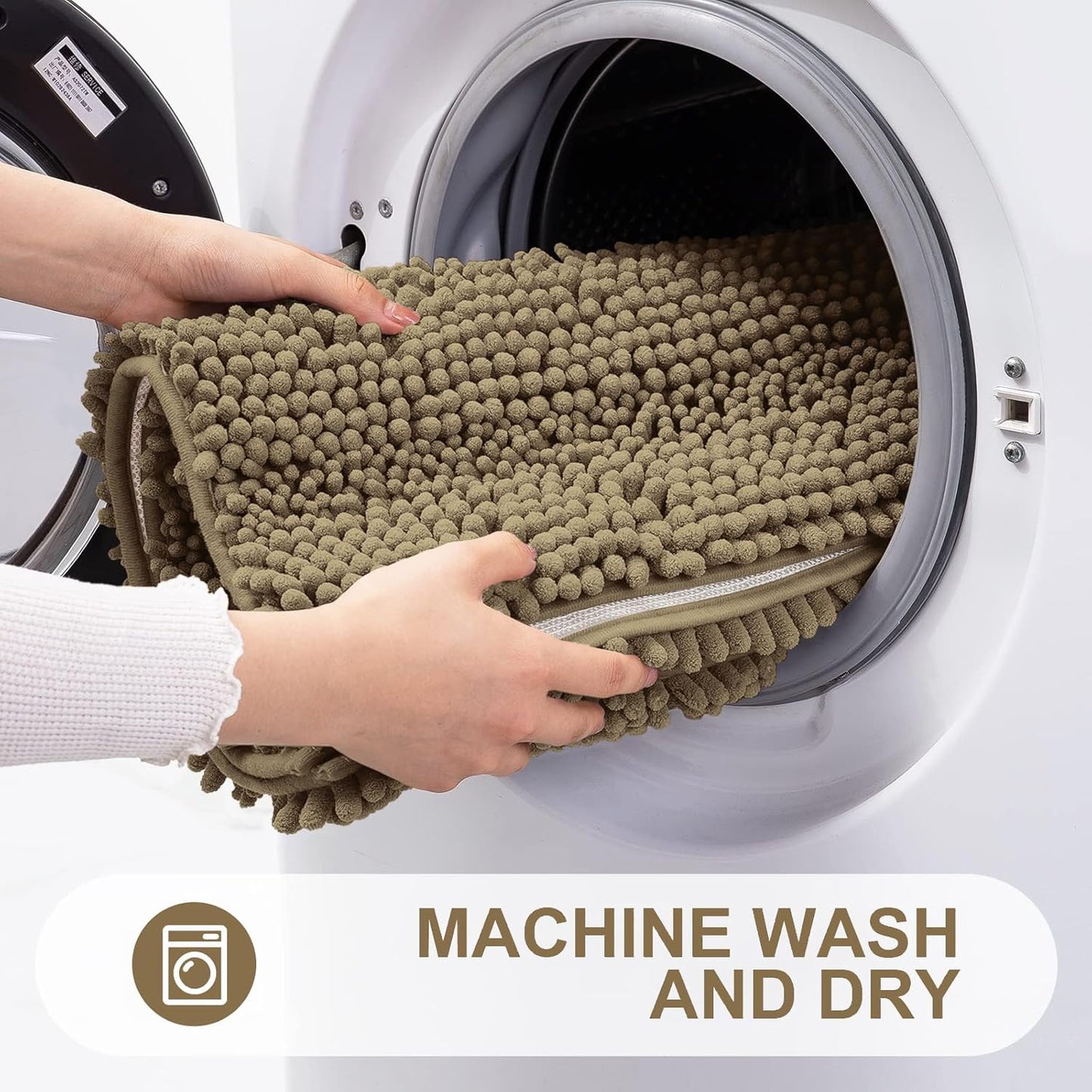 Grandaily Chenille Striped Bathroom Rugs 30x20, Extra Thick and Absorbent Bath Mats, Non-Slip Soft Plush Shaggy Shower Carpet, Machine Wash Dry, Bath Rug for Bathroom, (Medium, Tan)