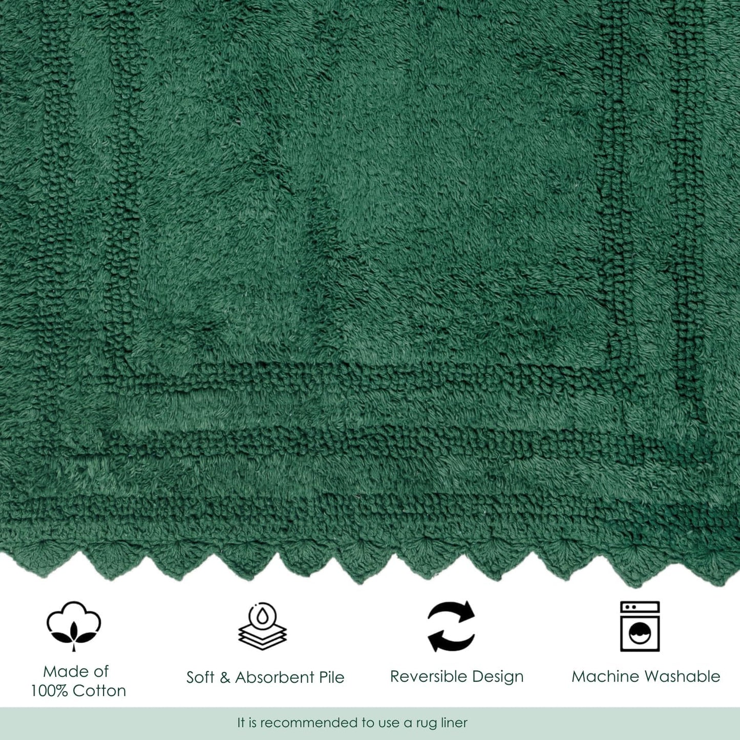 RAJRANG Foliage Green Cotton Crochet Bath Mat | 34x21 Inch Reversible Rectangle Bathroom Rug | Soft, Absorbent, and Handmade Woven Mat for Bathroom or Spa