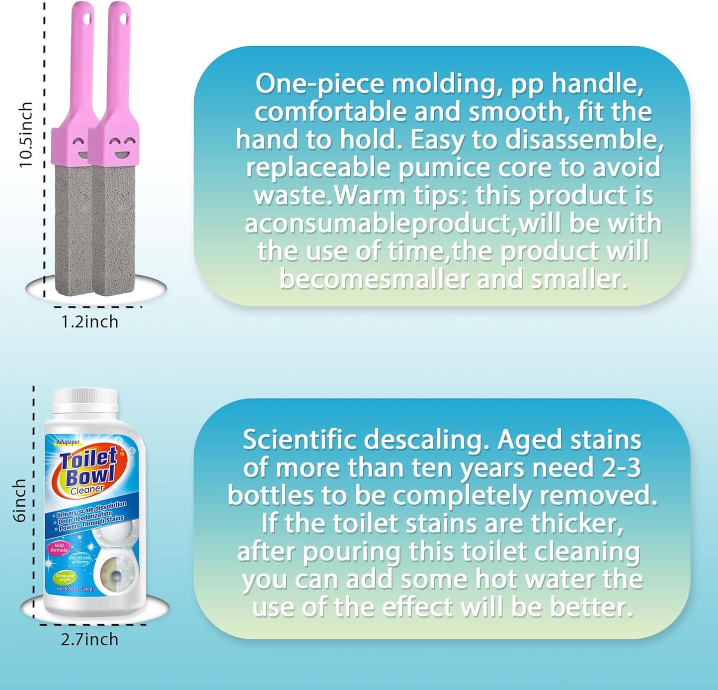 Pumice Stone for Toilet Bowl Cleaning, Powerfully Cleans Hard Water Rings, Calcium Buildup & Stains, Suitable for Cleaning Toilets, Bathtubs