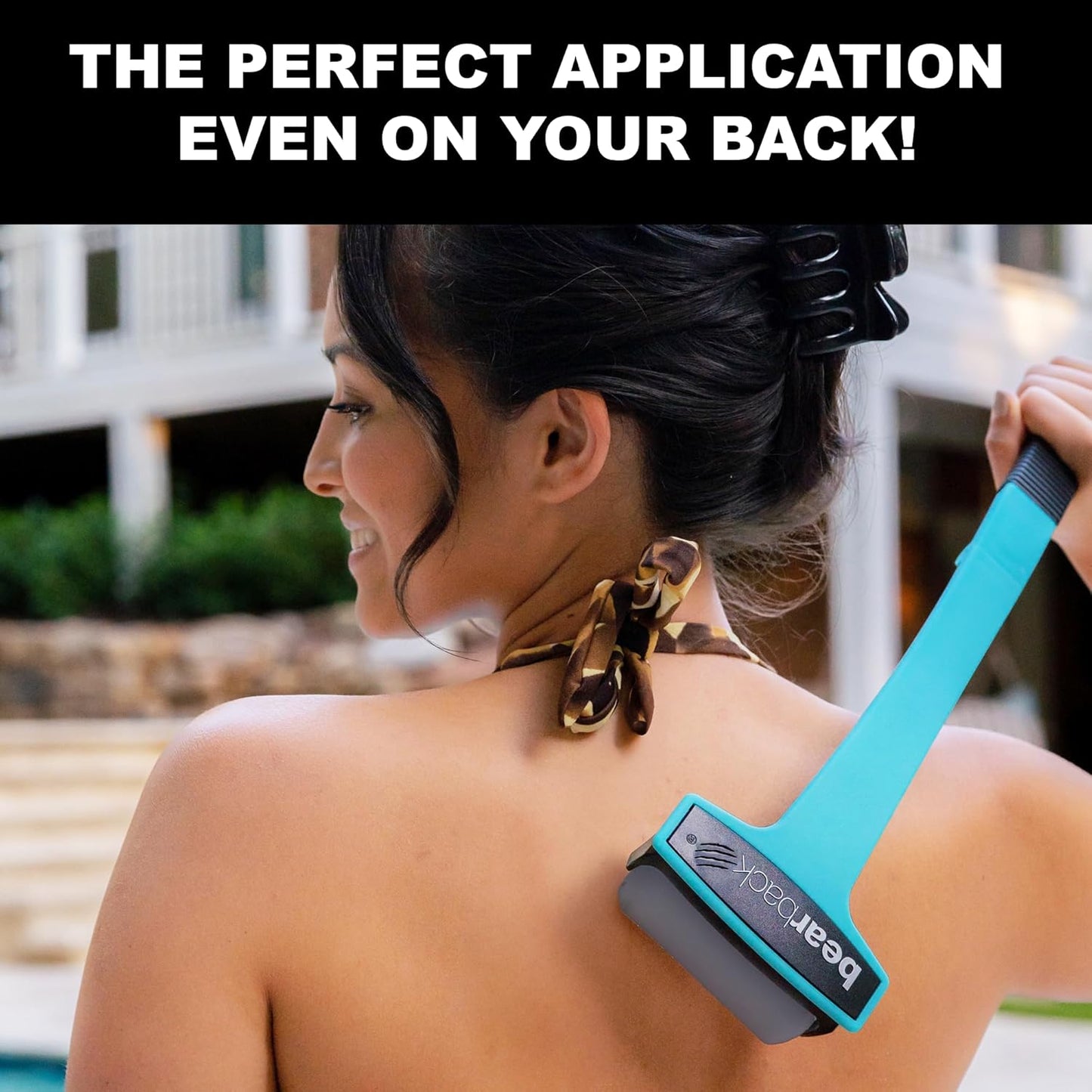 bearback Lotion Applicator for Back & Body – Long Reach Folding Handle with 2 Reusable Foam Rollers – Apply Lotion, Medication, Ointment, Sunscreen, Self Tanner – American Small Business (Teal)