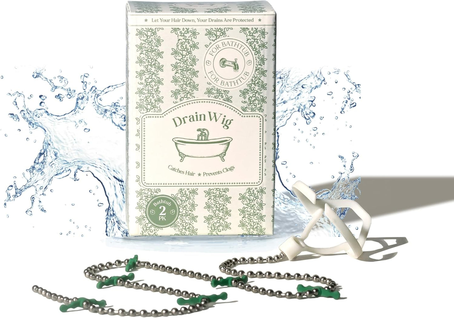 DrainWig Bathtub Drain Hair Catcher – Disposable (2-Pack) – Installs Under Stopper- No-Touch Hair Removal for Bathtub Drains – As Seen on Shark Tank