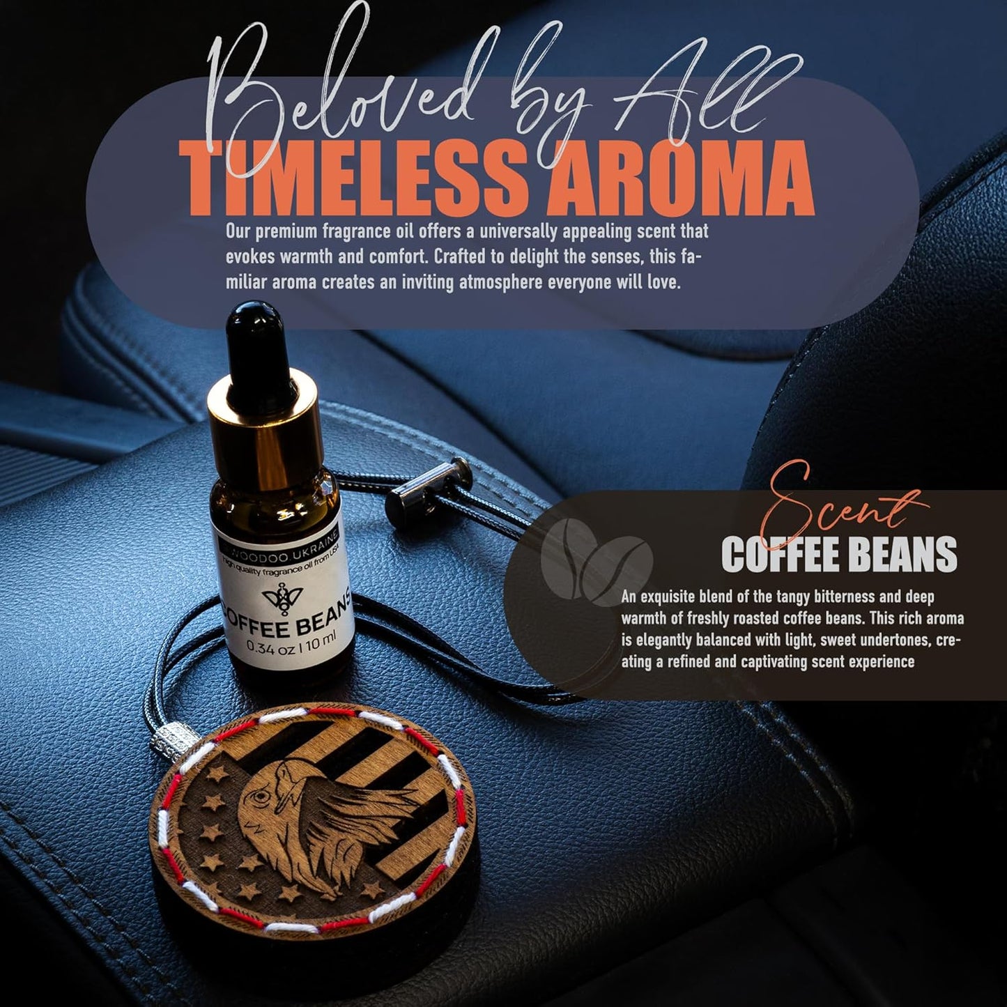 Wood Car Air Freshener — Handcrafted Air Freshener — American Flag Hanging Fragrance Oil Diffuser in Wooden Gift Box — Christmas Gift for Car with Coffee Beans Fragrance Oil - 10 ml