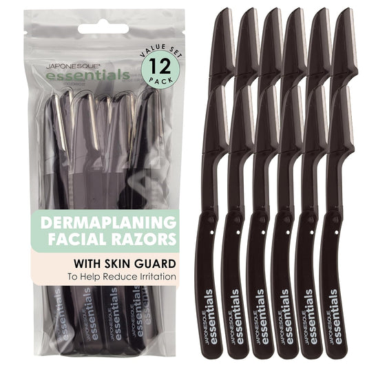 JAPONESQUE Essentials Dermaplaner Facial Hair Razors 12 Pack β Precision Blades for Peach Fuzz Removal, and Eyebrow Shaping for Men & Women