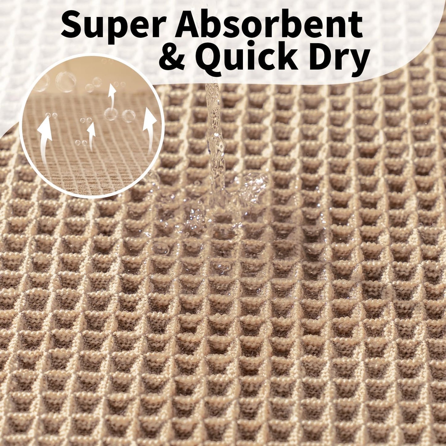 Waffle Bath Mat - Boho Bathroom Rugs Non Slip Washable, Super Absorbent & Quick Dry, Soft Bath Mat Farmhouse Bathroom Decor, 20'' x 48'', Khaki