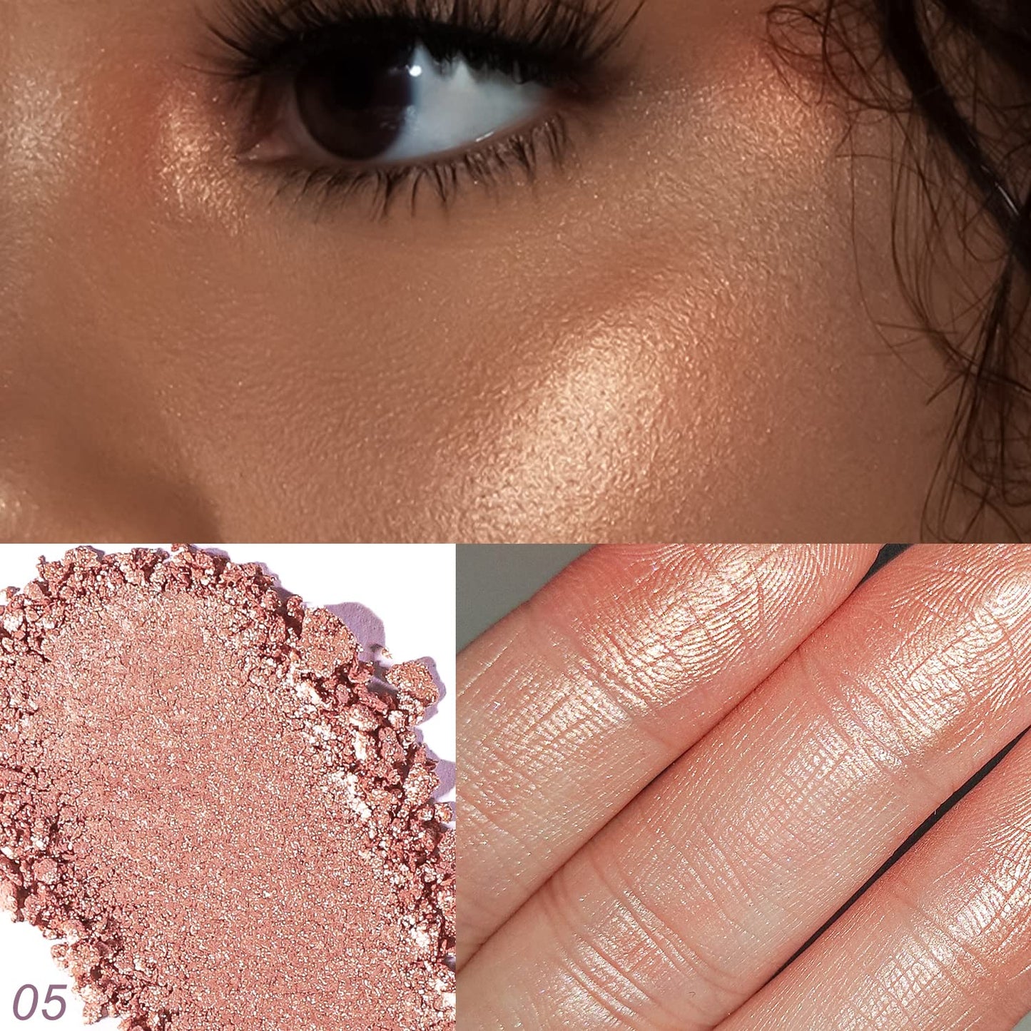 YOUNG VISION Pressed Powder Highlighter, Baked Natural Glow Contour Powder & Face Highligher, Cruelty-Free, Shimmer Highlighting Makeup for Face, Eye, Eyeshadow, Body, Skin (Cinnamon)