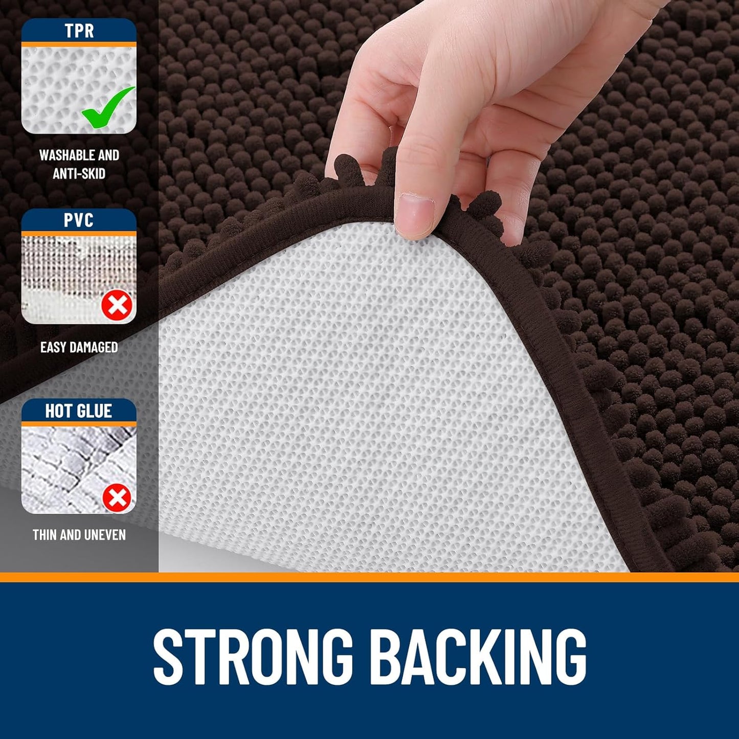 OLANLY Bathroom Rugs 30x20, Extra Soft Absorbent Chenille Bath Rugs, Rubber Backing Quick Dry, Machine Washable Bath Mats for Bathroom Floor, Tub and Shower, Home Decor Accessories, Brown