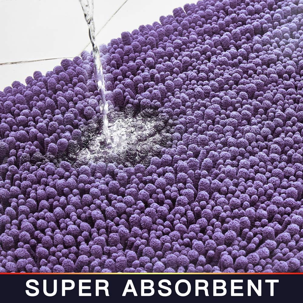 Walensee Bathroom Rug Non Slip Bath Mat (24x17 Inch Lavender) Water Absorbent Super Soft Shaggy Chenille Machine Washable Dry Extra Thick Perfect Absorbant Best Small Plush Carpet for Shower Floor