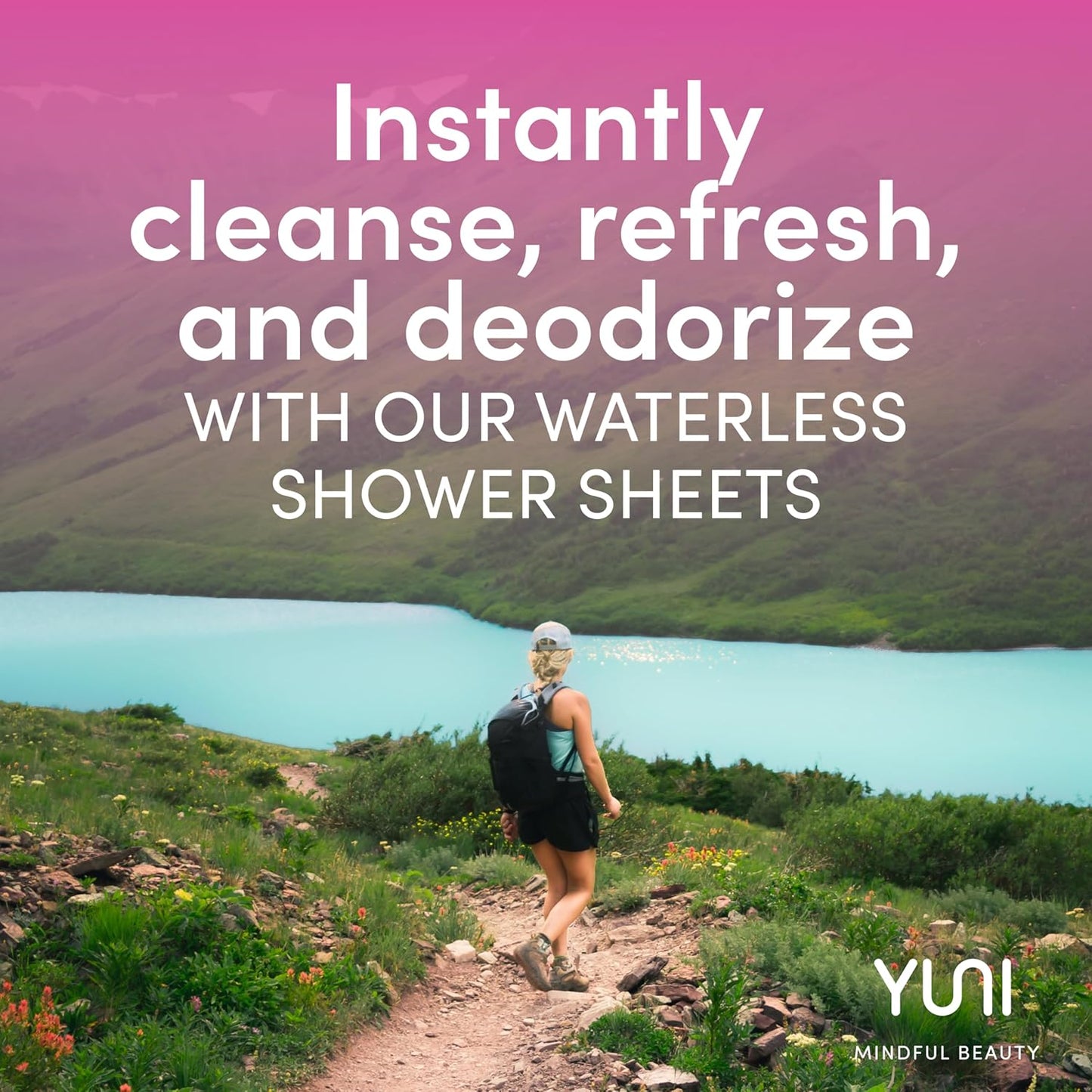 YUNI Beauty Large Body Wipes (Rose Cucumber, 12 Count) Soft Moist Showerless Wipe, Cleanse & Deodorize Waterless Travel Body Cleanser, Biodegradable Individually Wrapped Body Wipe for Camping or Gym