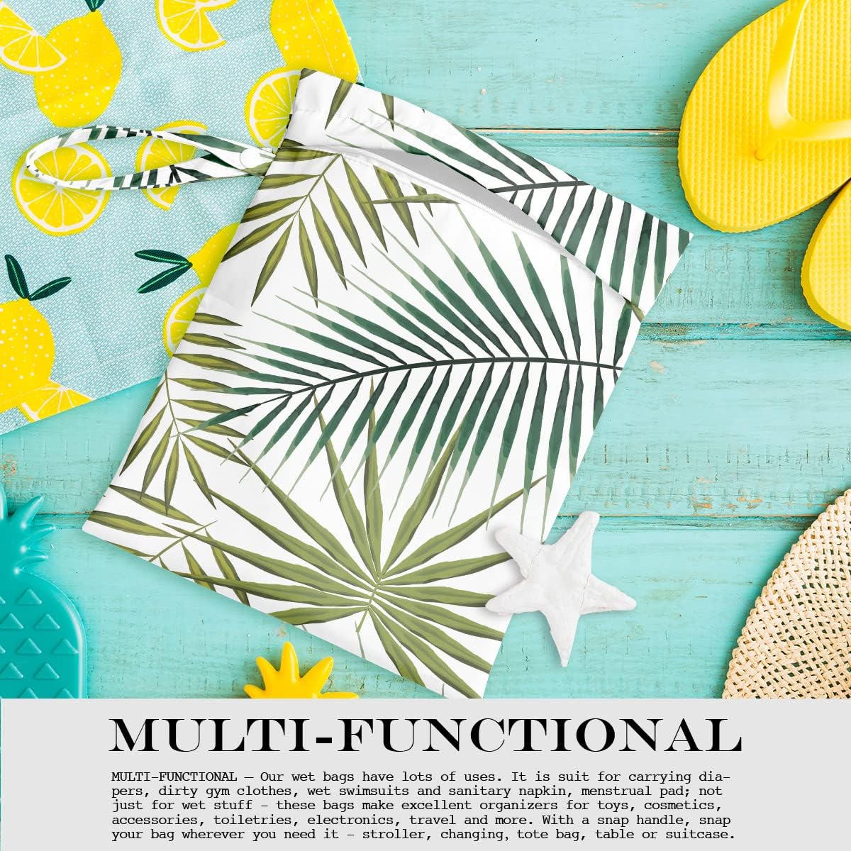 Wet Bag, Wet Dry Bag, Wet Bag for Swimsuit, Travel, Beach, Pool, Diapers, Dirty Yoga Gym Clothes, Makeup Bag, Waterproof Tropical Palm Leaves Decor Jungle Palm Leaf Favors