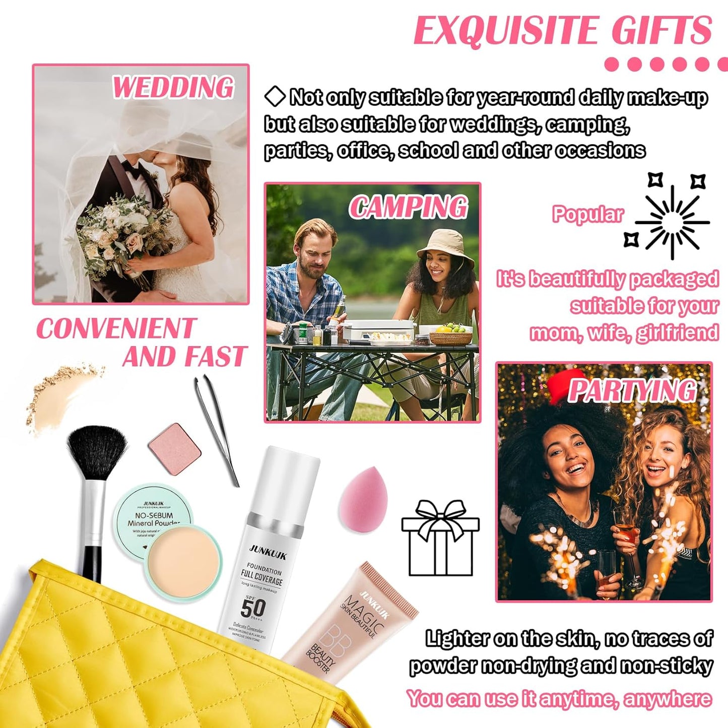 Color Changing Full Coverage Liquid Foundation Makeup Gift Set,Moisturizing BB Cream for Women,Flawless Loose Setting Powder Face Primer Base Makeup Kit With Make up Sponge