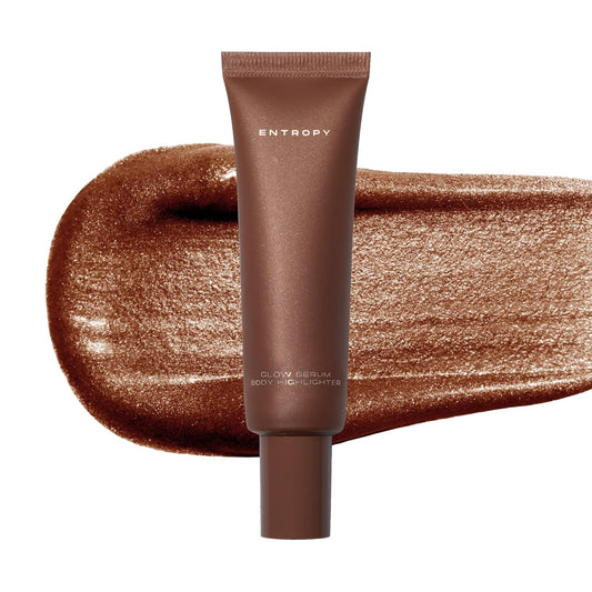 ENTROPY MAKEUP Glow Serum Body Highlighter, 75% Water-Rich Serum with Skincare Ingrediants, Buildable Radiance, Silky Lightweight for Face & Body, Soft Golden Beige Bronzer, Honey Lit