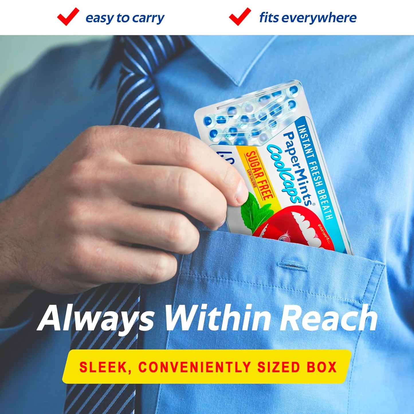 PaperMints CoolCaps - Instant Fresh Breath Mints Sugar-Free 4 Pack - 160 capsules. Chronic Bad Breath Treatment for Adults, Peppermint Fresh Breath Freshener Pearls Halitosis Treatment Dry Mouth