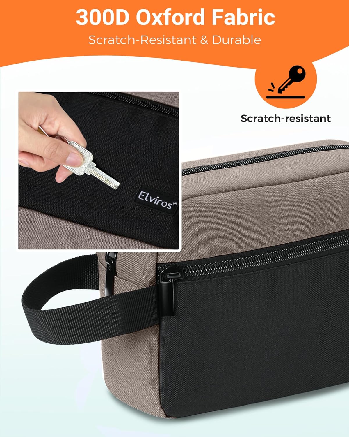 Elviros Travel Toiletry Bag for Men Hanging Toiletries Dopp Kit Small Bathroom Hygiene Tool and Medicine bag for Traveling Essential Shaving Pouch (Khaki&Black)