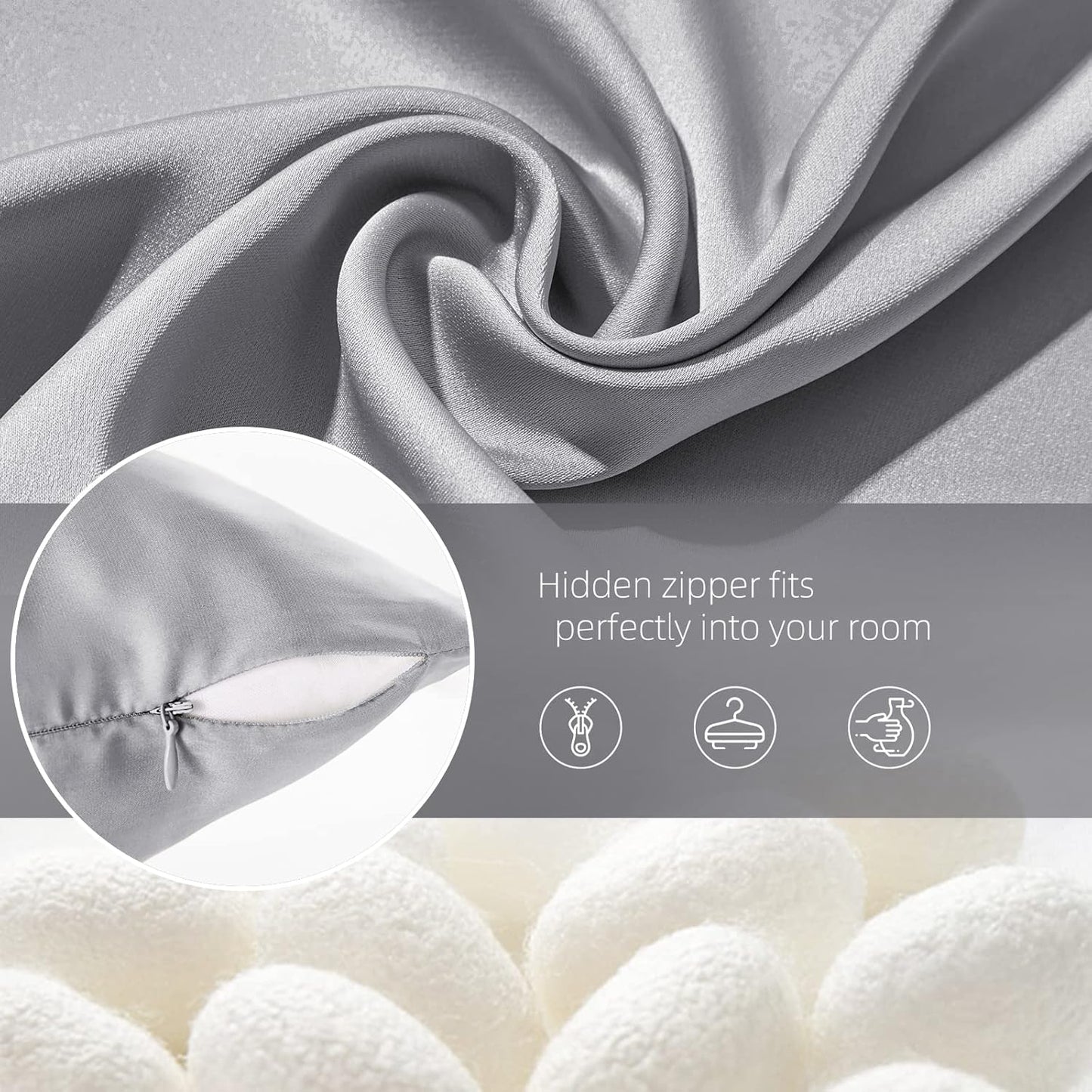 Silk Pillowcase for Hair and Skin Mulberry Silk Pillowcase Soft Breathable Smooth Both Sided Natural Silk Pillowcase with Zipper Beauty Sleep Silk Pillow Case 1 Pack for Gift (King, Silver Gray)