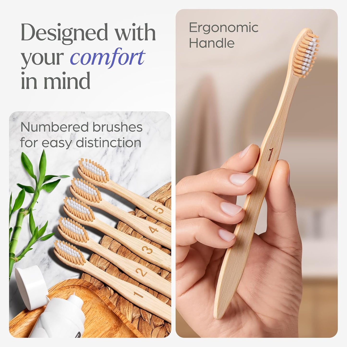 Bamboo Toothbrushes Medium Bristles 10 Pack - BPA Free Medium Bristles Toothbrushes for Adults - Eco-Friendly, Natural Wooden Toothbrush